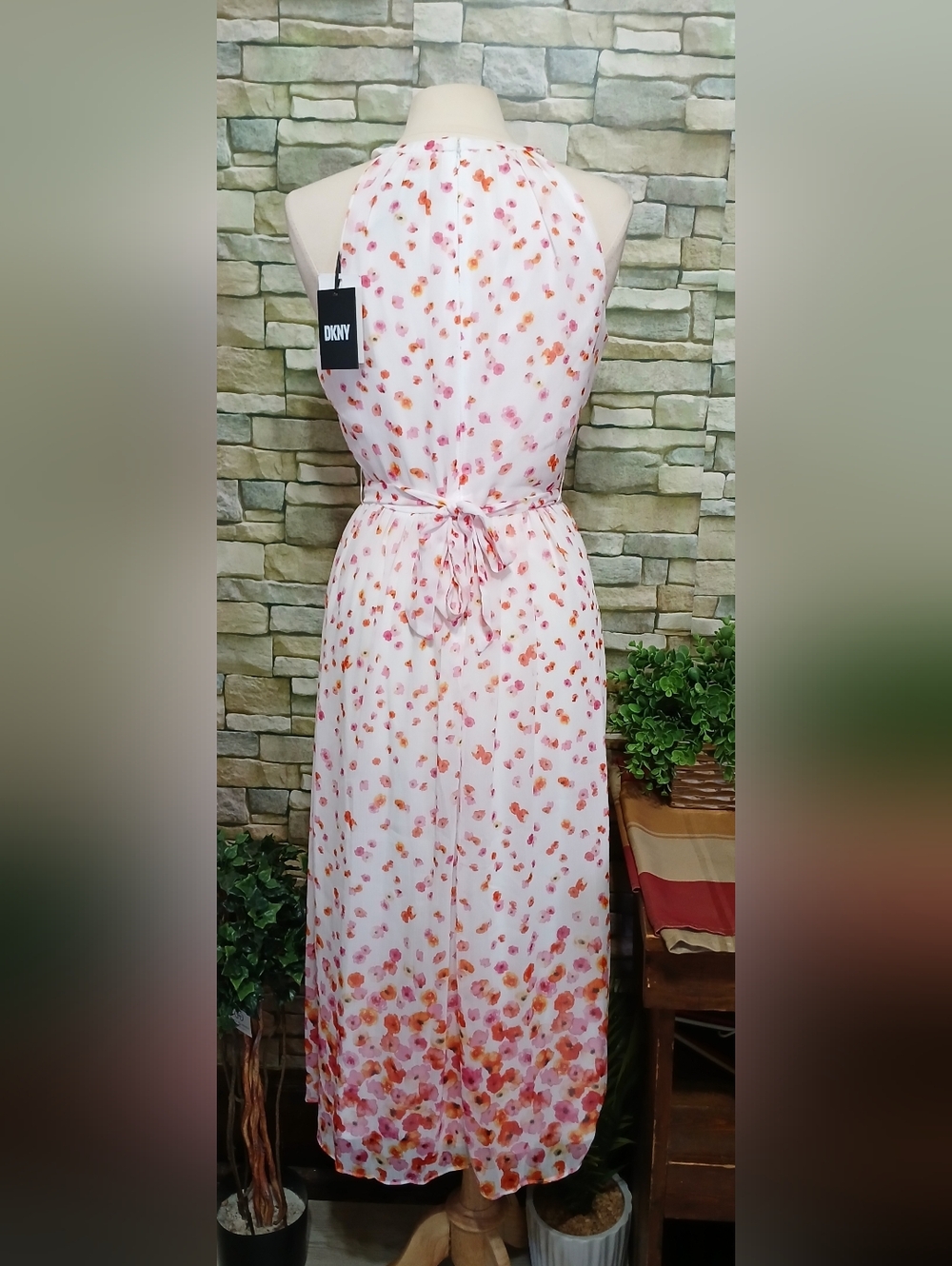 New DKNY Floral Belted Long Dress Size 10 Whimsigoth Feminine Romantic - Picture 4 of 6